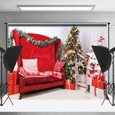 Lofaris Warm Drinnen Rot Sofa Baum Geschenk Kasten Weihnachten Hintergrund